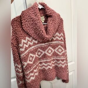 Hippie Rose Pink and Cream Cowl Neck Sweater
